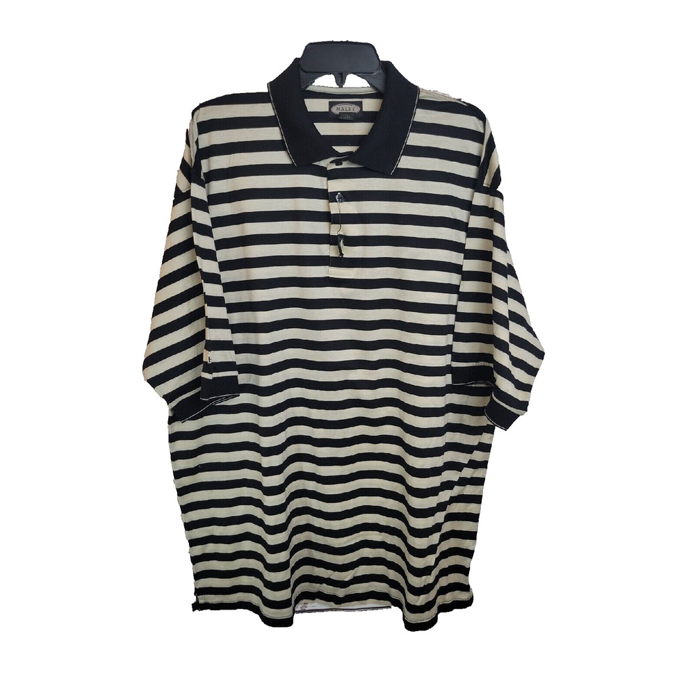 Haley Reserve Black Tan Striped Short Sleeve Preppy Casual Polo Shirt Mens Sz XL